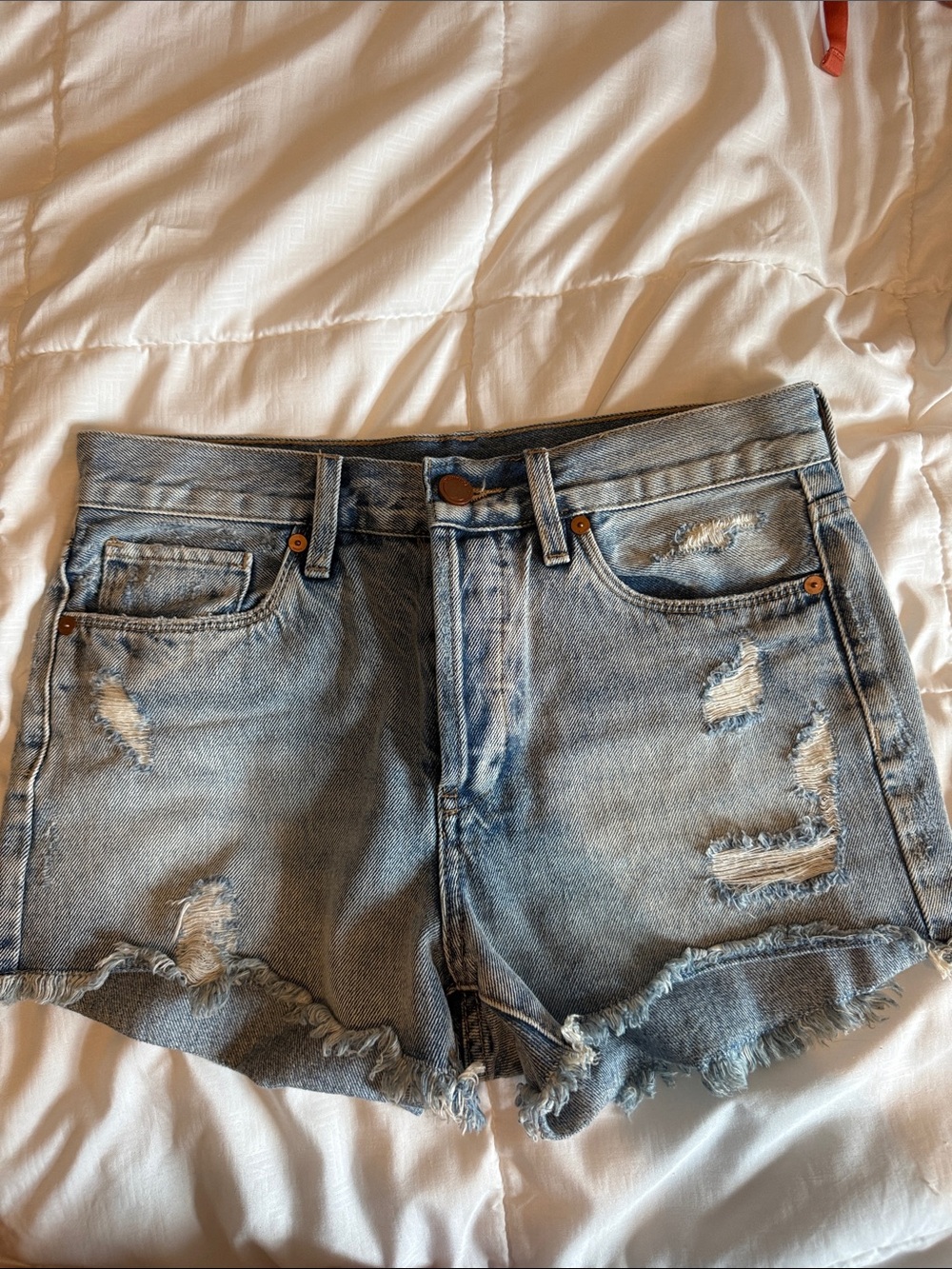 Buckle Light Blue Distressed Denim Shorts